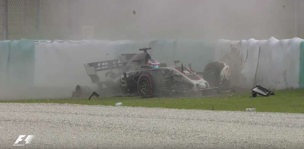 Romain Grosjean crash 2017 Malaysian GP