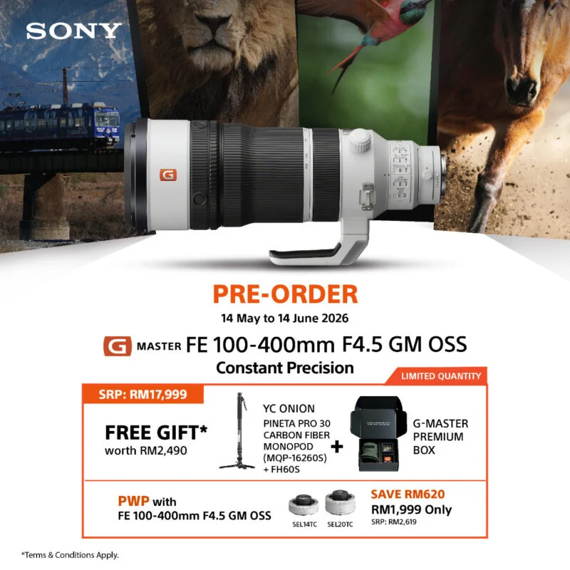 Sony G Master FE 100-400mm F4.5 GM OSS lens pre-order promo
